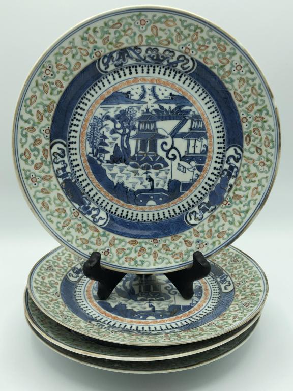 4 ASIAN ANTIQUE 19TH CENTURY "CLOBBERED" PLATES (1 of 9)