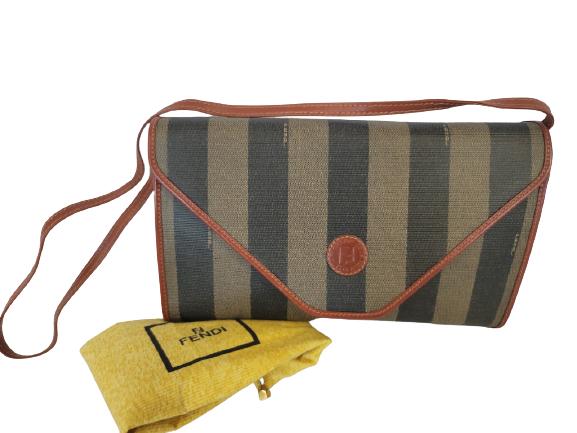 FENDI VINTAGE PEQUIN LEATHER CLUTCH 13 X 8: FENDI VINTAGE PEQUIN CLUTCH -13 X 8-VERY GOOD VINTAGE CONDITION