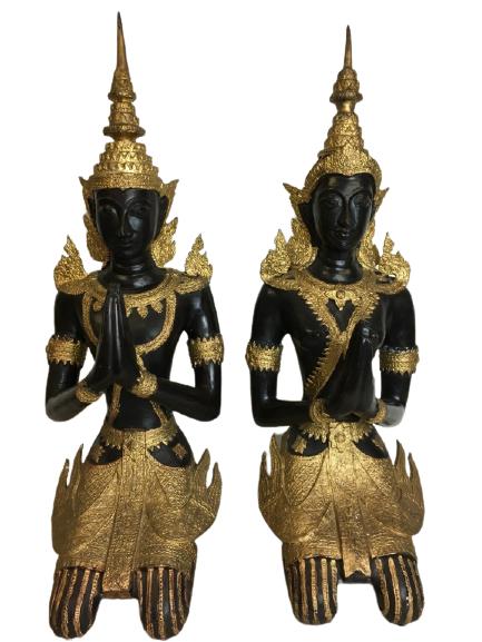 VTG PAIR OF THAI KNEELING MAN & WOMAN BRONZE STATUES (1 of 11)