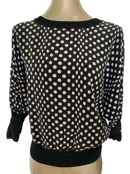 ST JOHN BLACK AND WHITE POLKA DOT BLOUSE SZ P (1 of 3)