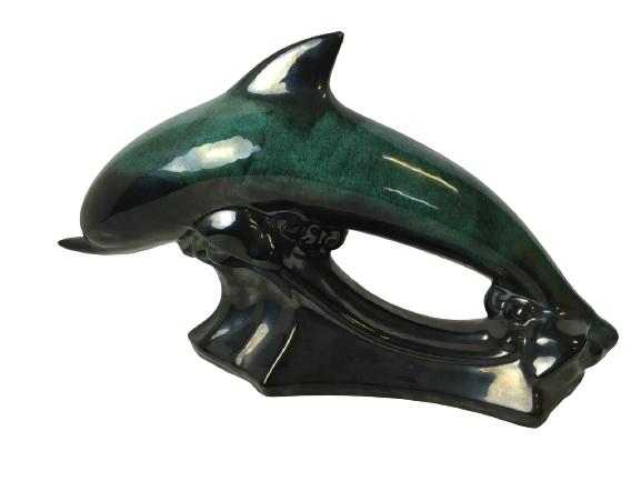 VTG CERAMIC GREEN & BLACK DOLPHIN STATUE 17" (1 of 7)