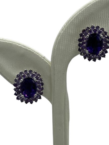 14K WHITE GOLD AMETHYST PIERCED EARRINGS (1 of 4)