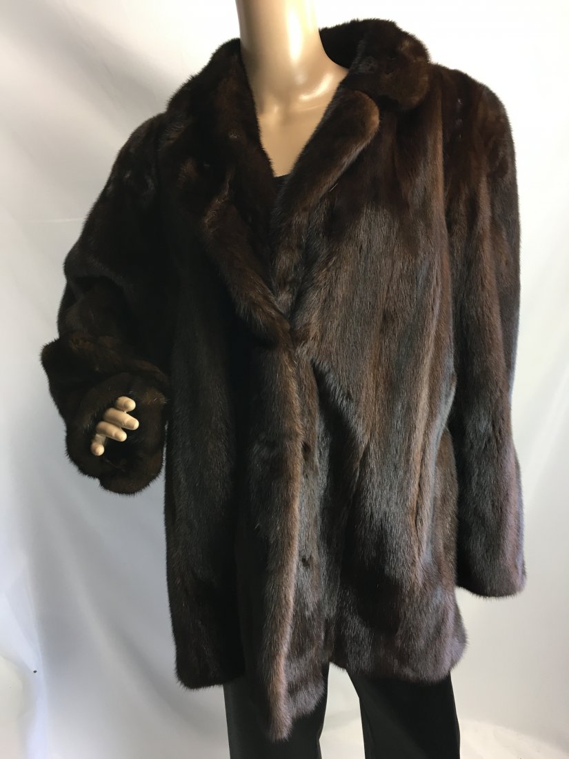 VTG MEDIUM-LENGTH BROWN MINK FUR COAT SZ 20 (1 of 7)