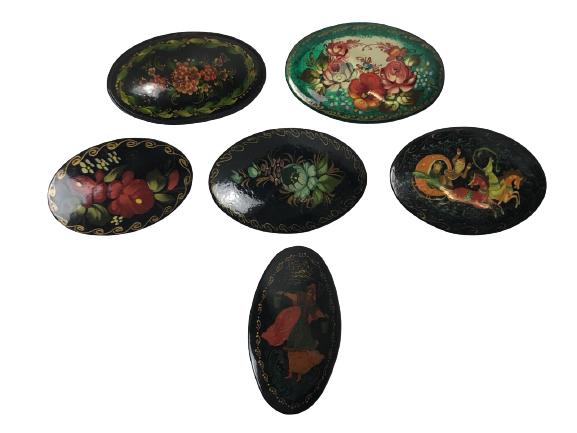 VINTAGE LOT OF 6 SIGNED RUSSIAN BROOCHES 2"-2.25" (1 of 15)