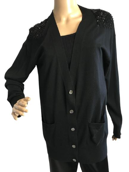 DKNY BLACK CASHMERE/SILK CARDIGAN SWEATER SZ L NWT (1 of 9)