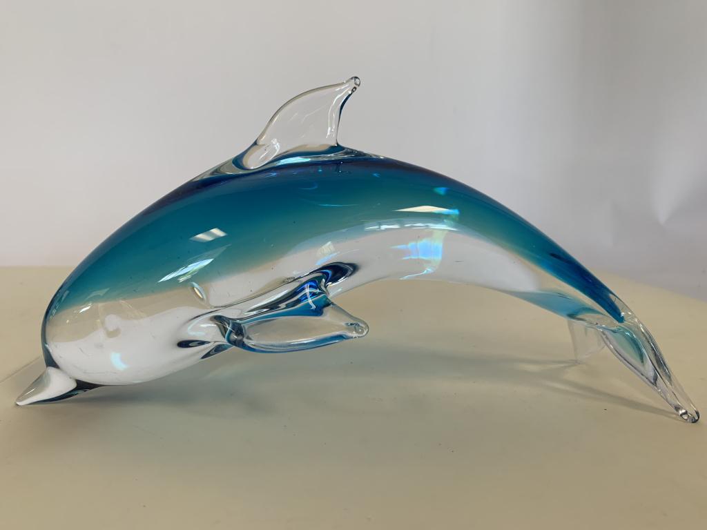 CRYSTAL ART GLASS BLUE DOLPHIN DECOR FIGURINE (1 of 5)