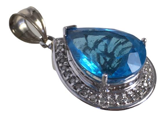 VTG TOPAZ DIAMOND NECKLACE PENDANT 14K WHITE GOLD (1 of 4)