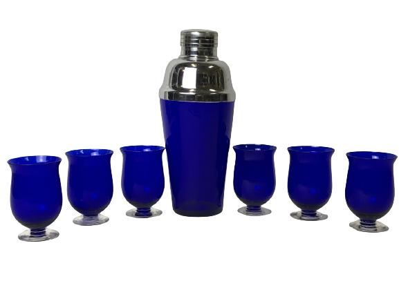 BLUE DEPRESSION GLASS COCKTAIL SHAKER / 6 GLASSES (1 of 6)