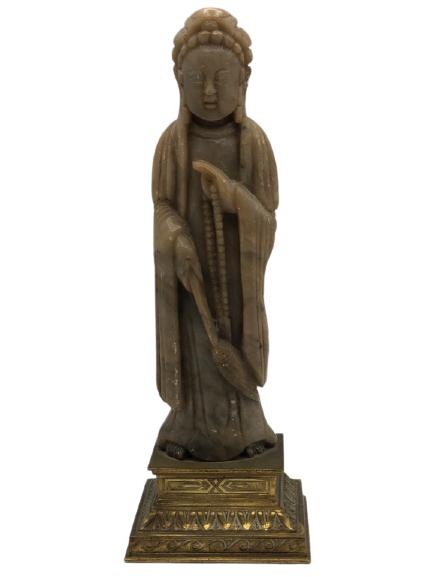 VINTAGE STONE BUDDHA FIGURINE ON METAL BASE 10" (1 of 8)