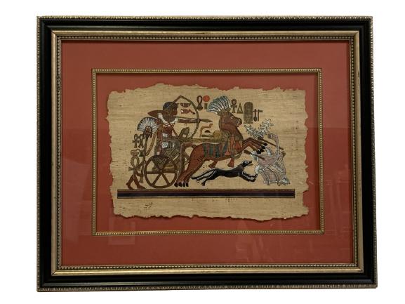 EGYPTIAN PHAROAH HORSE AND CHARIOT ON PAPYRUS 20" (1 of 4)