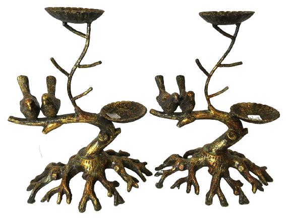 PAIR OF TREE BRONZE CANDLELABRAS WITH BIRDS (1 of 11)