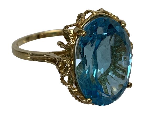 VTG 14K YELLOW GOLD BLUE TOPAZ RING SIZE 9-1/2 (1 of 7)