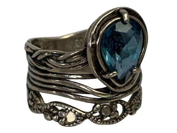 VTG PZ ISRAEL STERLING SILVER & BLUE TOPAZ RING (1 of 8)