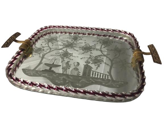 VINTAGE BEAUTIFUL GLASS ART SERVING TRAY 14.75" (1 of 9)