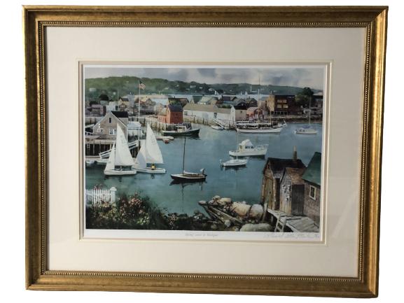 DONALD ALLEN MOSHER "SPRING COMES..." SIGNED PRINT: DONALD ALLEN MOSHER "SPRING COMES..." SIGNED PRINT-TITLED "SPRING COMES TO ROCKPORT"-SIGNED IN PENCIL ON BOTTOM RIGHT-EDITION 98/450-FRAMED SIZE 24.5" x 31"-VERY GOOD CONDITION-CC122920
