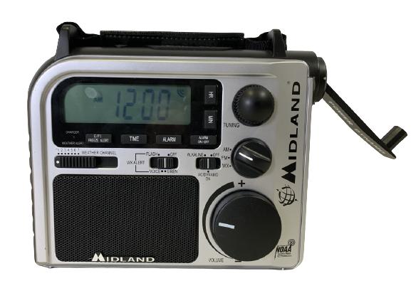 MIDLAND ER102 EMERGENCY CRANK WEATHER RADIO: MIDLAND ER 102 EMERGENCY CRANK WEATHER RADIO BUG OUT BAG POWER SUPPLIES B.O.B. SURVIVAL GEAR DOOMSDAY PREP SURVIVAL KIT-6" X 7" APPROX-VERY GOOD CONDITION WITH MANUAL-1720