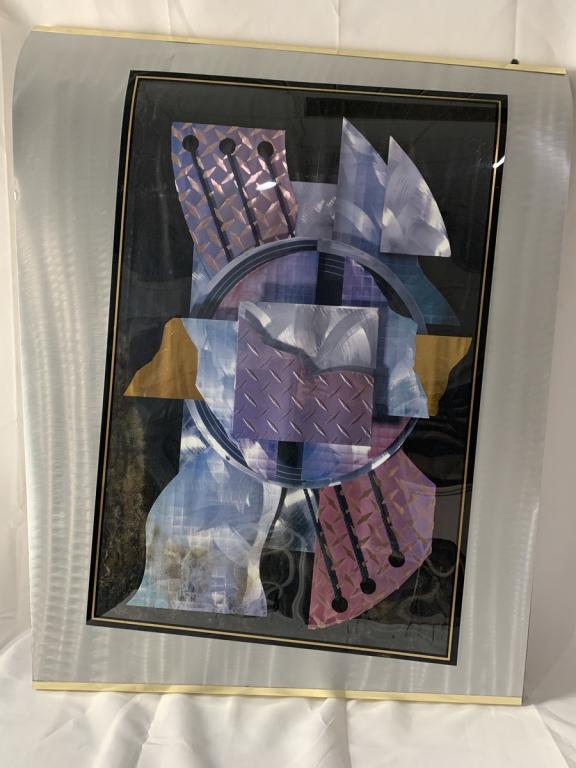 VTG UTTERMOST MEMPHIS STYLE METAL WALL ART 43": VTG UTTERMOST MEMPHIS STYLE METAL WALL ART IN UNIQUE MODERN STYLE CURVED FRAME-43" X 31" APPROX-VERY GOOD VINTAGE CONDITION-DP1420