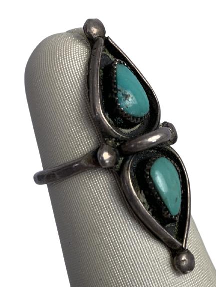 VINTAGE DOUBLE TEARDROP TURQUOISE RING SIZE 4 (1 of 4)