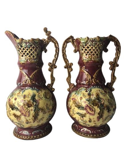 VTG LARGE MAJOLICA PITCHER & VASE GARDEN DECOR 17" (1 of 10)