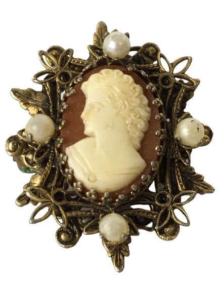 VINTAGE BRASS & ENAMEL CAMEO PORTRAIT PIN/BROOCH (1 of 6)
