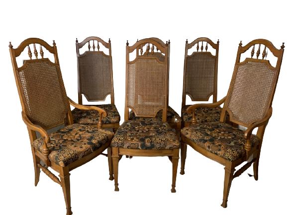 6 VINTAGE CANE BACK WOOD DINING CHAIRS (1 of 12)