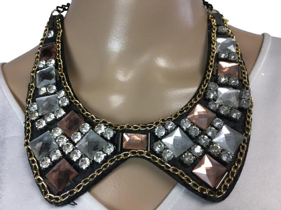 VTG BLACK FELT COLLAR NECKLACE W/ COLORFUL STONES (1 of 6)
