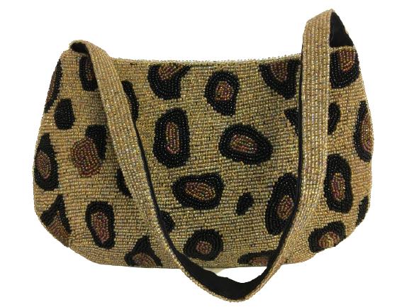 VINTAGE GOLD & BLACK BEADED LEOPARD HANDBAG (1 of 8)