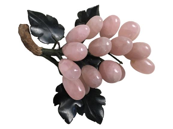 VTG PINK ROSE QUARTZ & ART GLASS GRAPE CLUSTER 7" (1 of 4)
