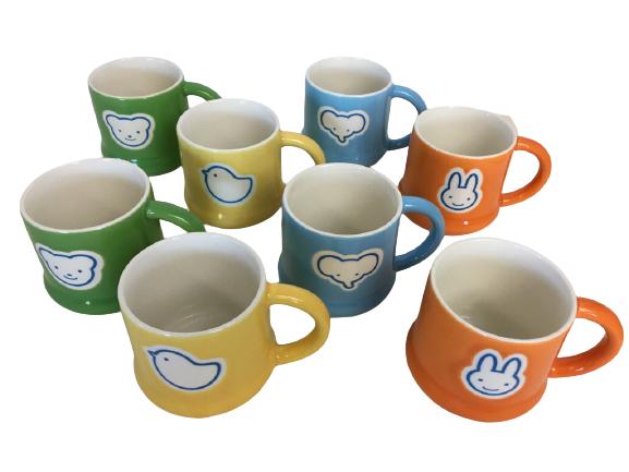 LOT OF 8 KOTOBUKI TRADING JAPAN BRIGHT ANIMAL MUGS: LOT OF 8 KOTOBUKI TRADING JAPAN BRIGHT ANIMAL MUGS- 8 ADORABLE, BRIGHTLY COLORED MUGS WITH SMILING ANIMAL FACES- GREEN: BEAR- ORANGE: BUNNY- BLUE: ELEPHANT- YELLOW: CHICK- MADE IN JAPAN- HEIGHT: 3"- D