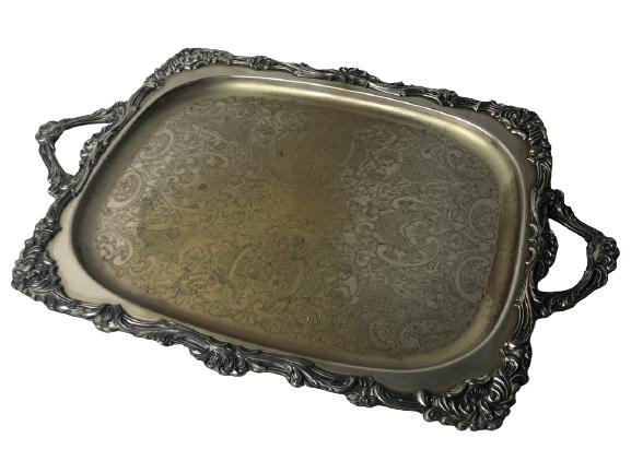 VTG ORNATE SILVER FOOTED SERVING TRAY 18" x 14.5" (1 of 7)