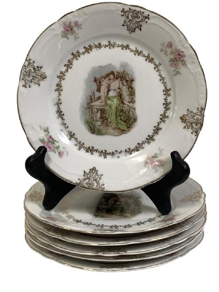 6 ANTIQUE Z.S. & Co. Bavaria China Cupid And VenSe: 6 ANTIQUE Z.S. & Co. Bavaria China Cupid And Venus plate- 7 1/4"d-VERY GOOD ANTIQUE CONDITION