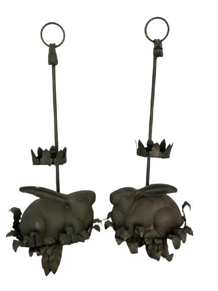 VTG PETITES CHOSES METAL RABBIT CANDLE HOLDERS 24" (1 of 9)