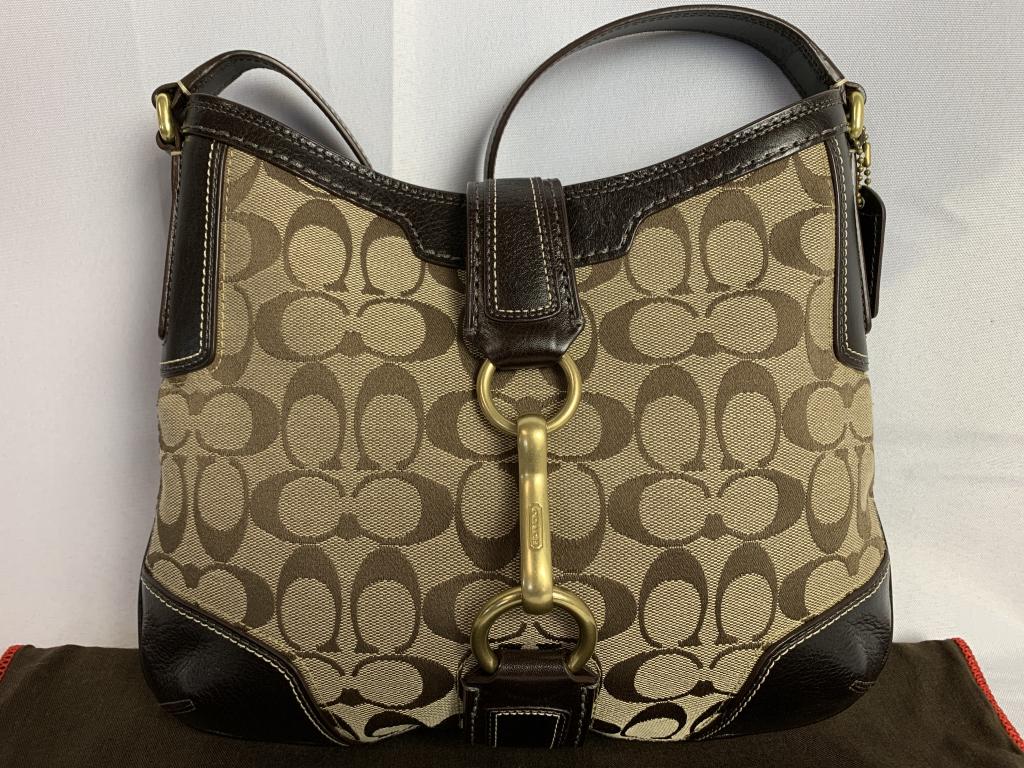 COACH BROWN LEATHER MONOGRAM HANDBAG (1 of 14)