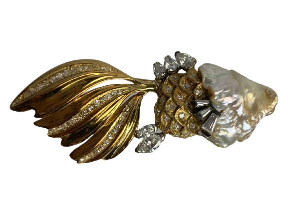 VTG MOTHER-OF-PEARL GOLD FISH BROOCH/PIN 3" (1 of 4)