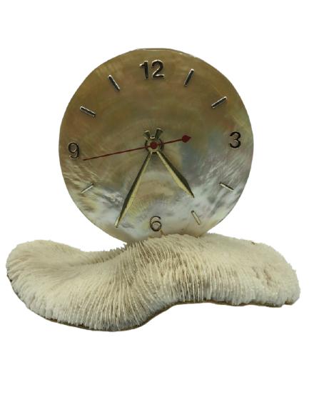 VTG CORAL MOTHER OF PEARL DESK TABLE  CLOCK 11" (1 of 4)