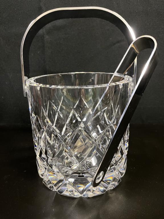 VINTAGE CRYSTAL ICE BUCKET WITH SILVER TONGS (1 of 5)