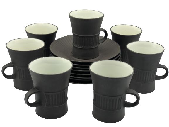 8 DANSK FLAMESTONE BROWN COFFEE MUGS AND SAUCERS (1 of 7)