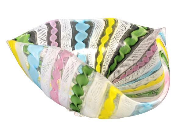VTG MULTICOLOR LATTICINO RIBBON ART GLASS DISH 6" (1 of 8)