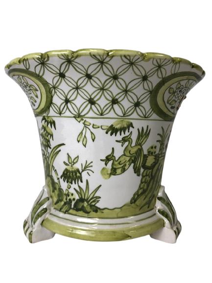 VTG SPANISH HANDPAINTED CERAMIC FOOTED PLANTER 10" (1 of 3)