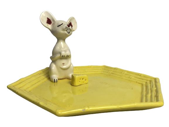 CUTE YELLOW/WHITE MOUSE PORCELAIN CHEESE PLATE (1 of 6)