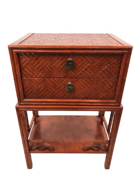 RED SPLIT FAUX BAMBOO CHINOISERIE END TABLE 24.5" (1 of 7)