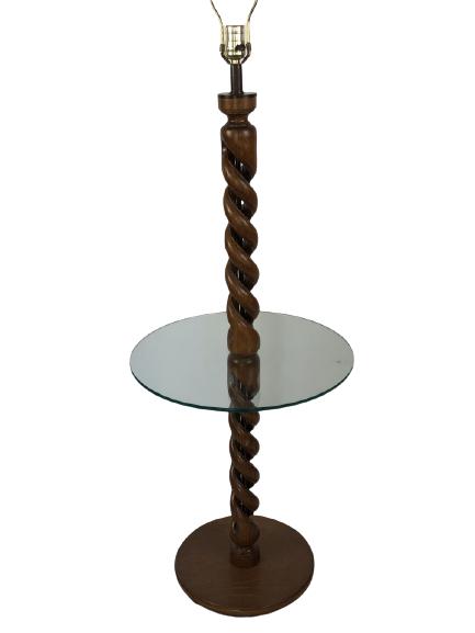 MID MOD BARLEY TWIST WOOD LAMP WITH GLASS SHELF 4' (1 of 7)