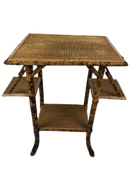 VTG BAMBOO PASTRY SIDE TABLE W FOLDING SHELVES 25" (1 of 4)