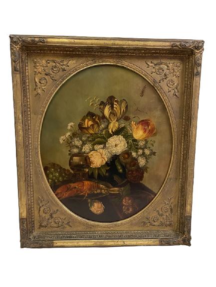 ANTIQUE OIL ON CANVAS W/ HAND CARVED WOODEN FRAME (1 of 7)