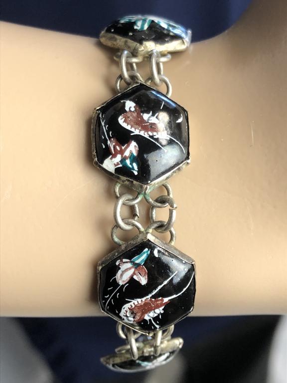 VTG STERLING SILVER ENAMEL PAINTED LINK BRACELET (1 of 6)