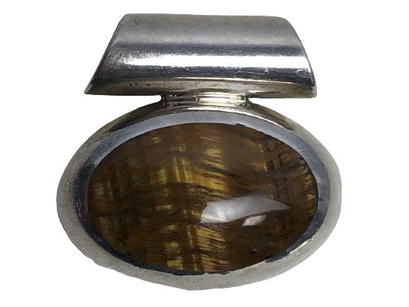 VTG STERLING SILVER TIGER'S EYE NECKLACE PENDANT (1 of 4)