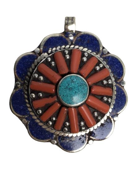 VTG STERLING SILVER TURQUOISE & RED CORAL PENDANT (1 of 5)