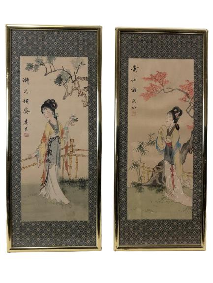 VTG PAIR OF ASIAN  WOODBLOCK PRINTS ON PAPER 21" (1 of 12)