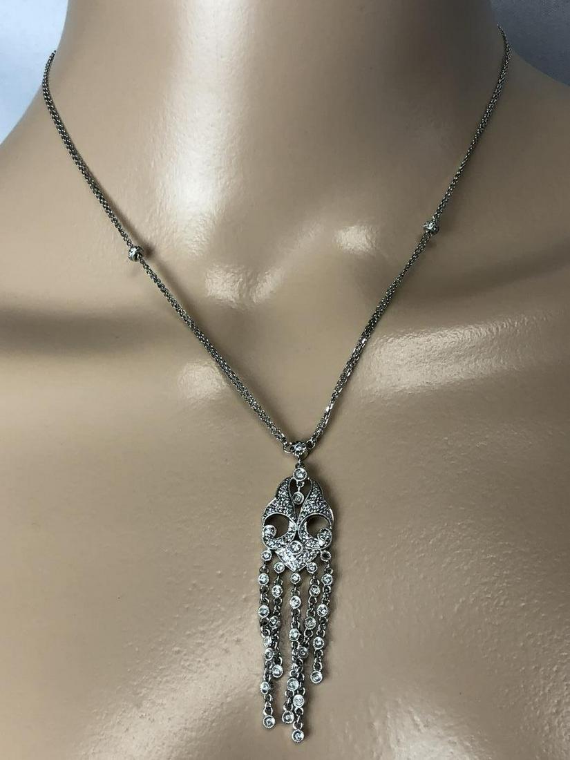14k WHITE GOLD NECKLACE W/PAVE DIAMOND PENDENT (1 of 6)