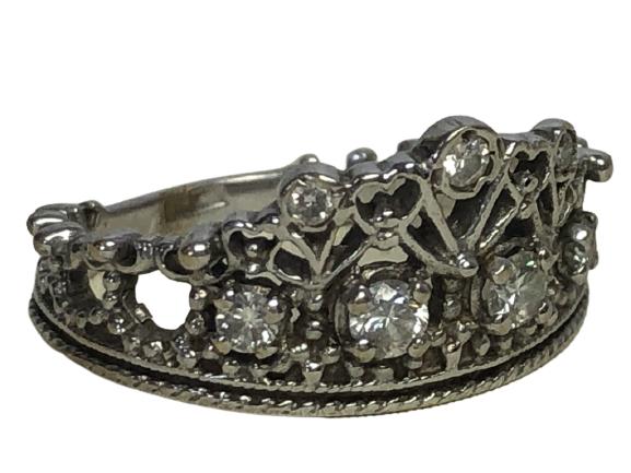VTG 14K WHITE GOLD TIARA RING SET W/ 7 DIAMONDS (1 of 7)